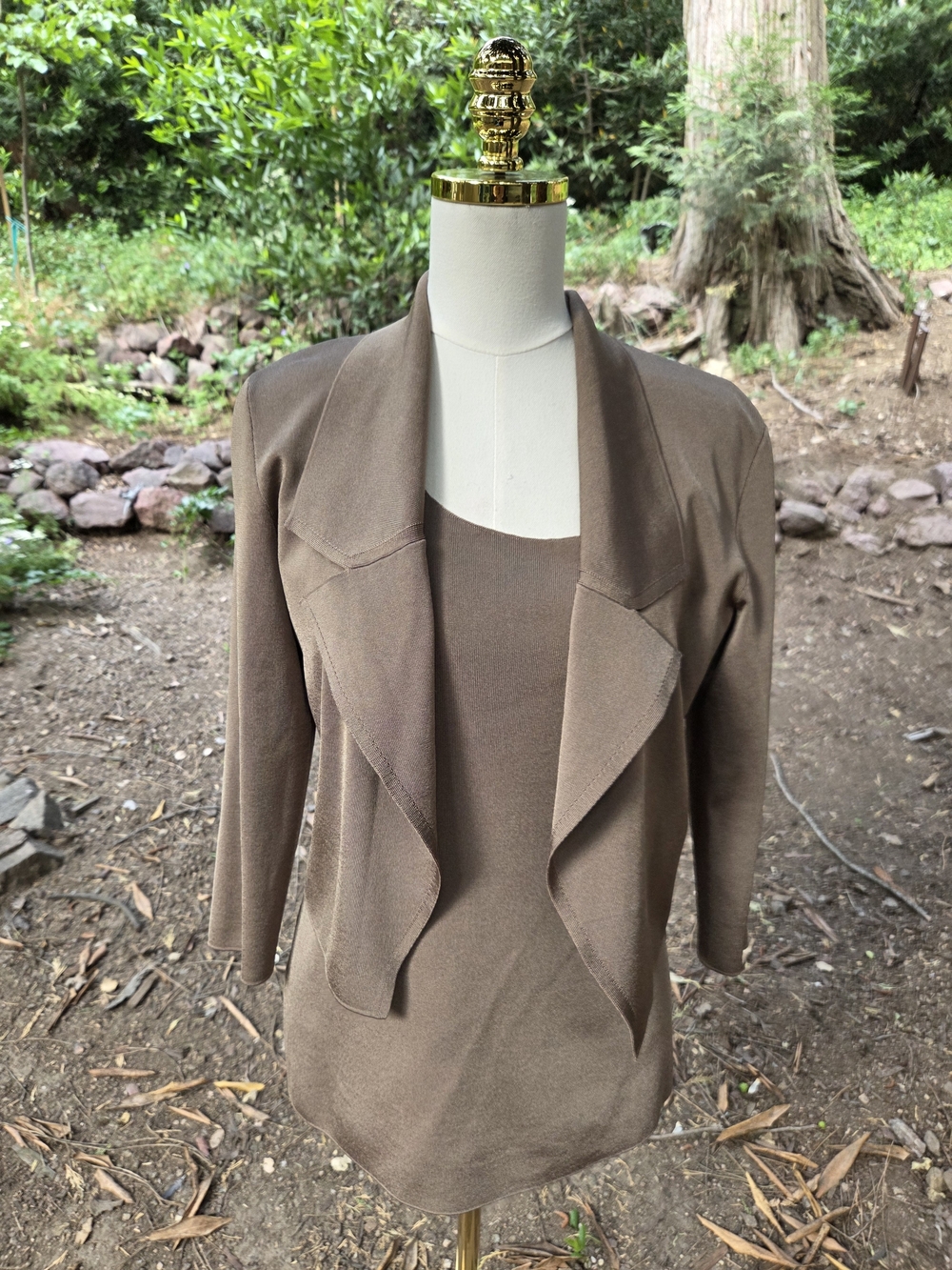 Lafayette 148 New York Taupe Open-Front Drape Cardigan And Top